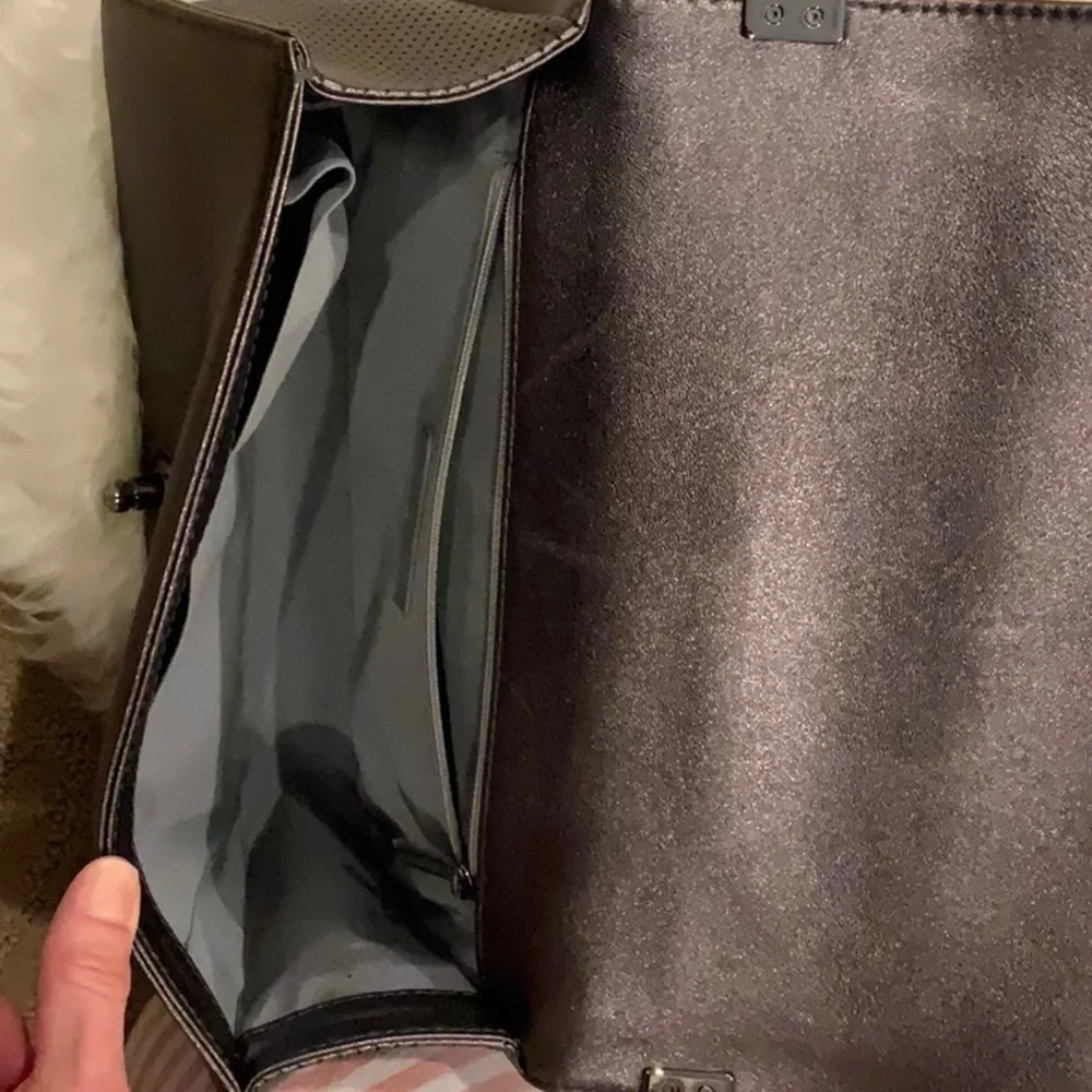 CHANEL Metallic Gray Quilted Boy Bag with Chain Strap